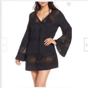 La Blanca Cover Up Tunic Dress Size S Black Long Bell Sleeve